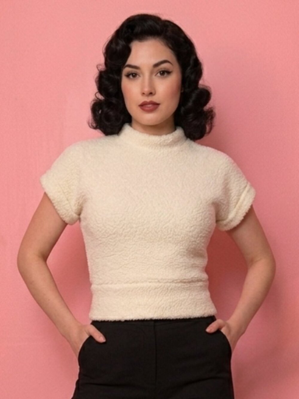 1950s Reproduction Freddies of Pinewood Fuzzy Teddy White Top - S